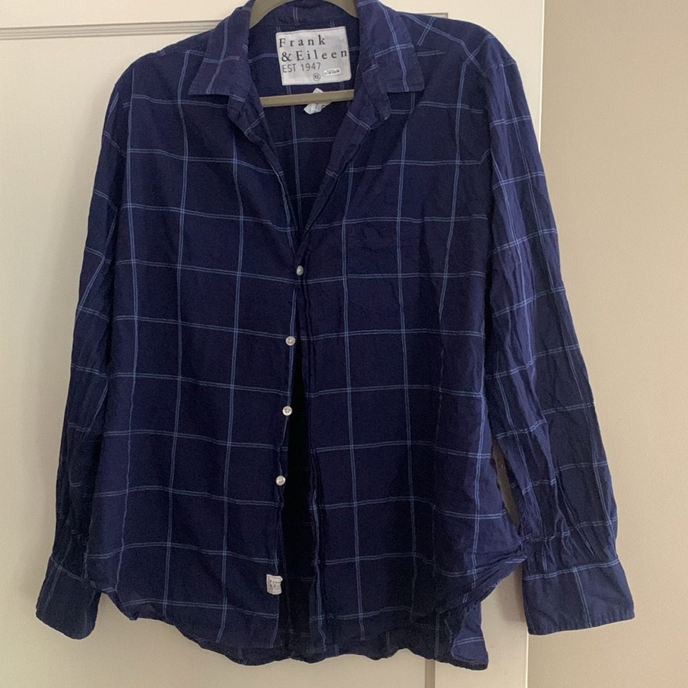 Frank and Eileen ‘Eileen’ Relaxed Button Up Shirt in Navy Windowpane Plaid XL